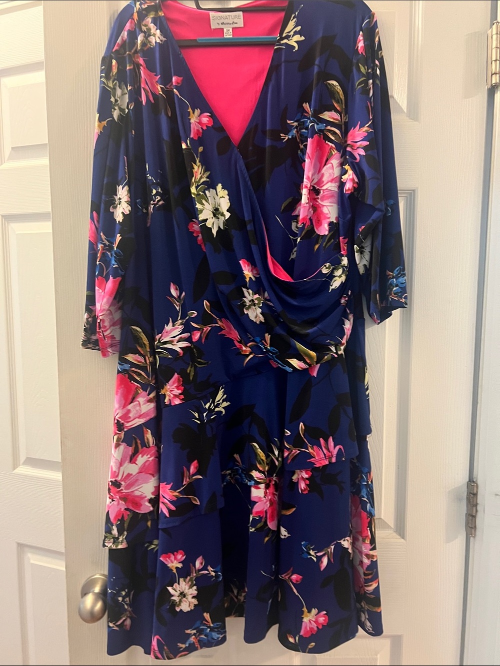 Signature by Sandra Darren Blue Floral Faux Wrap Dress